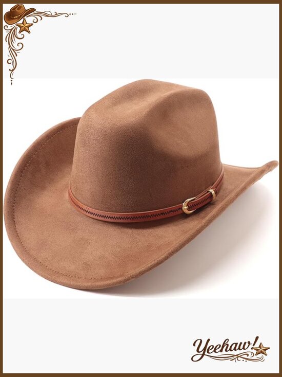Classic Felt Wide Brim Cowboy Hat with Adjustable Strap for Women
